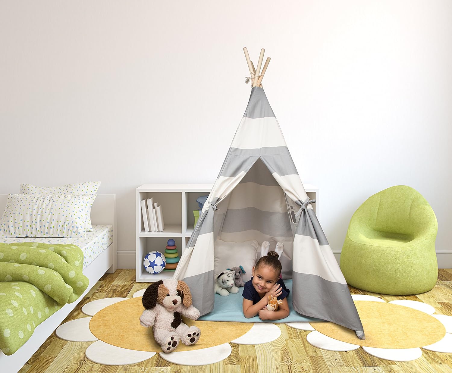 Canvas Teepee Tent with Pine Wood Frame Y764