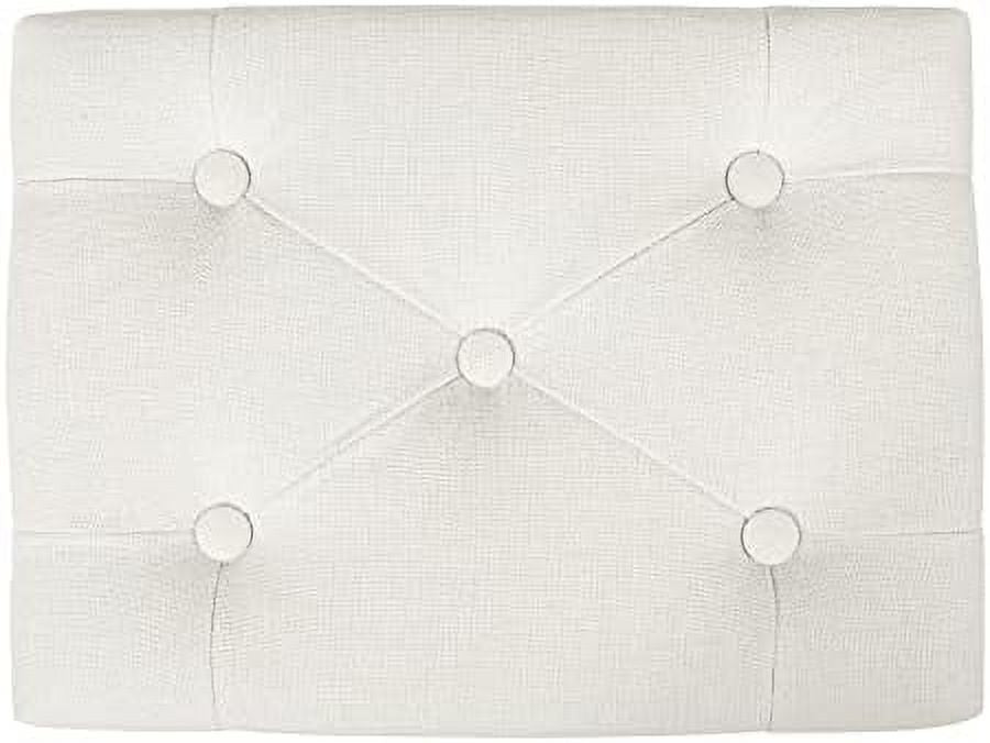Vintage Upholstered Tufted Ottoman Stool with Linen Padding and Solid Wood Leg L8658