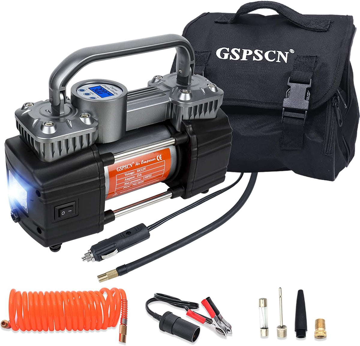 Portable Digital Car Tire Inflator 150Psi Auto Shut-Off Heavy Duty Double Cylinders 12V Air Compressor Pump with LED Light U5112