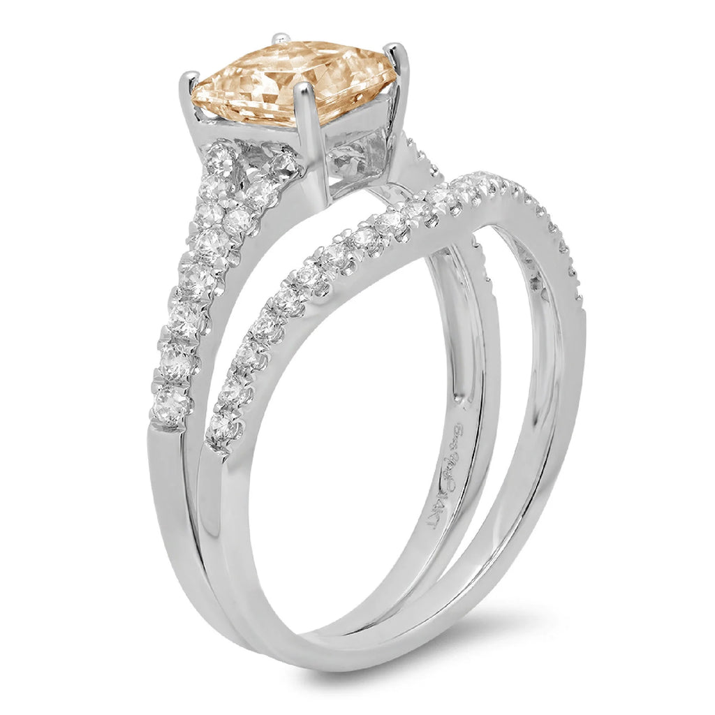 18k White Gold Princess Cut Moissanite Ring Band Set sz 3.5 U9480
