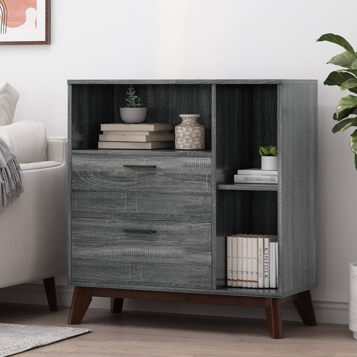 2 Drawer Cabinet Sonoma Gray Oak/Walnut P670661