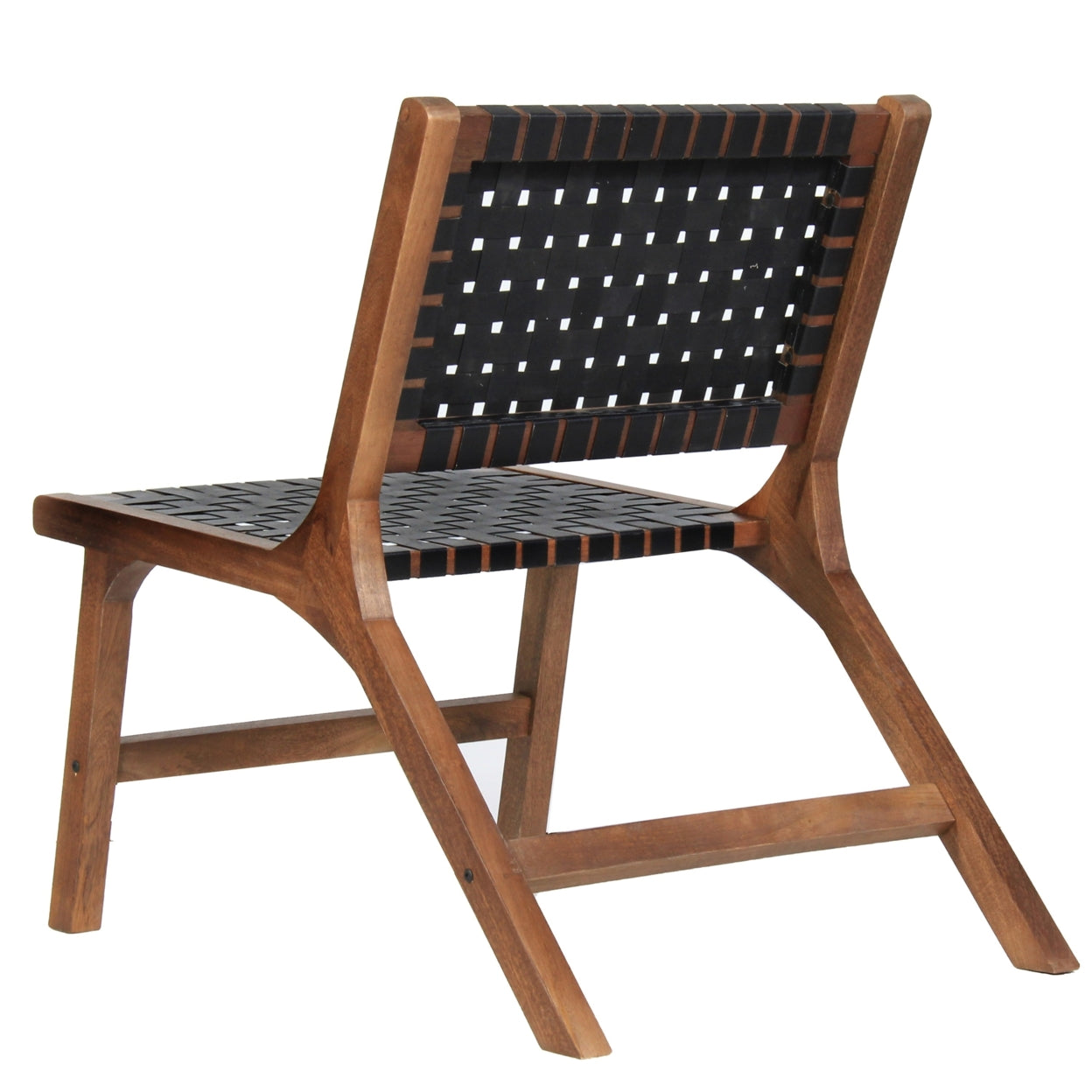 Walnut Brown Mango Wood Accent Chair with Woven Genuine Leather Seat L93738