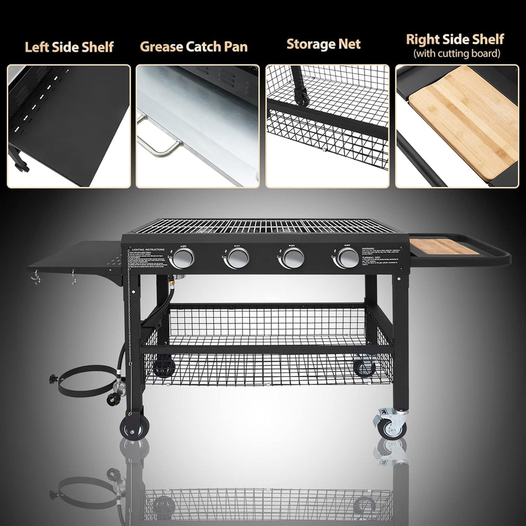 4-Burner Portable Propane Gas Grill with 48000BTU Steel Outdoor Grill R6570