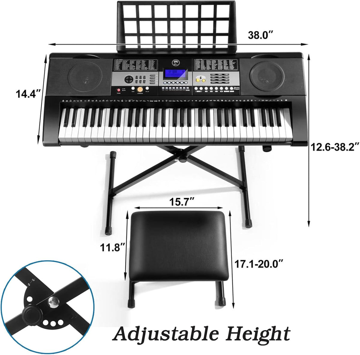 61 Key Portable Electric Keyboard Piano with Stand, Stool, Headphones, Microphone, LCD Screen B4254