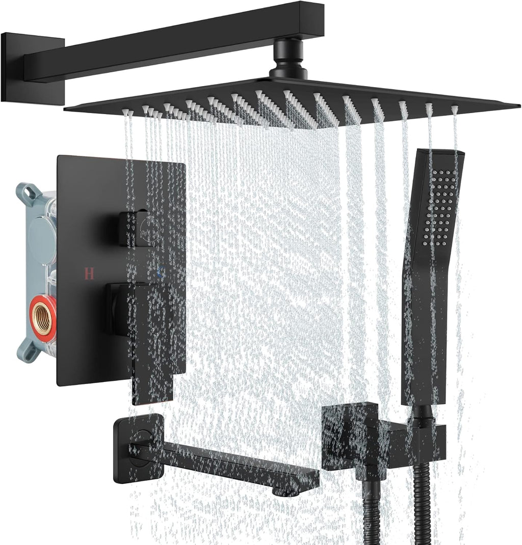 Brushed Nickel 10 Inch Wall Mounted Rainfall Shower Head with Handheld Shower Tub Spout U75125