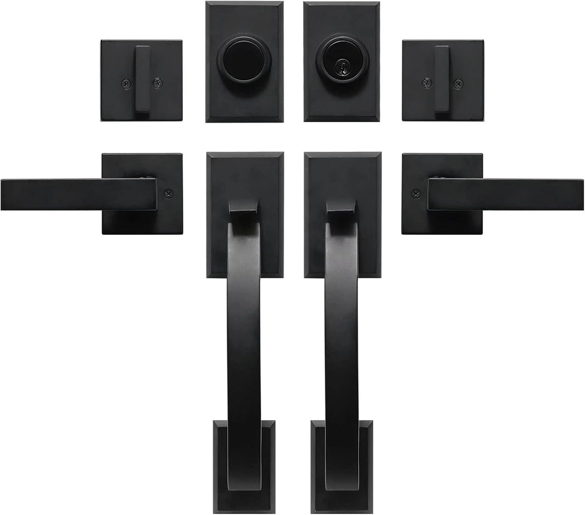 Satin Nickel Double Door Handleset with Dummy Heavy Duty Front Door Lock Set O61257