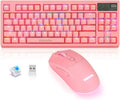 Pink Wireless Mechanical Keyboard and Mouse Combo 87 Keys 2.4G Anti-ghosting Waterproof 4000DPI Backlight Mouse Rechargeable F30254