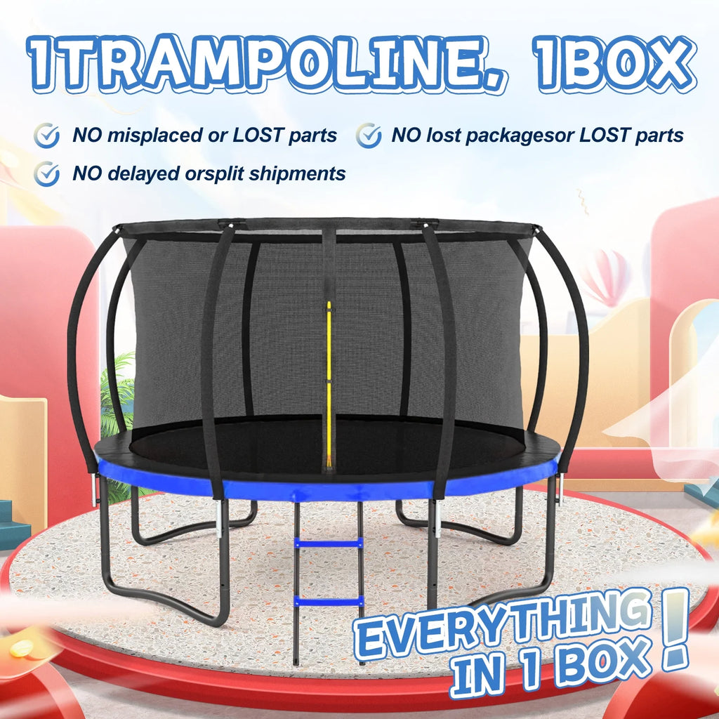 12FT 14FT Trampoline with Safety Enclosure Net, Heavy Duty Jumping Mat Spring Cover Padding A8356