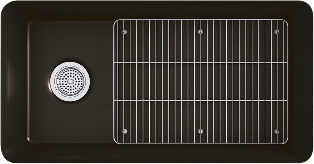 Under-Mount Single-Bowl Kitchen Sink with Basin Rack, Matte Brown J6319