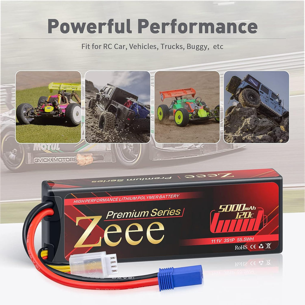 3S Lipo Battery 5000mAh 11.1V LCG Hard Case Height 25mm 120C EC5 Connector 2 Pack M75890