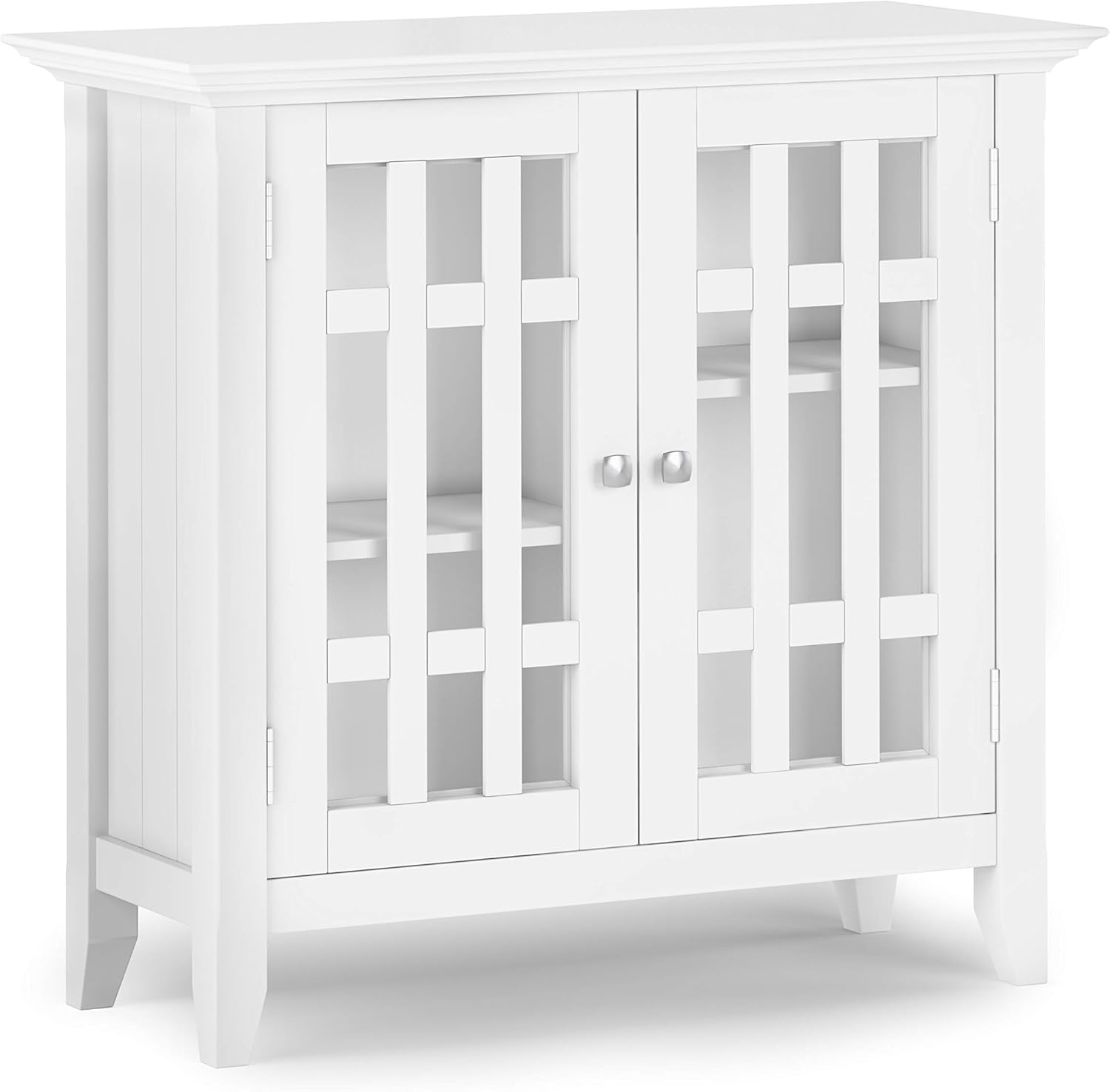 White Solid Wood Media Cabinet with 2 Tempered Glass Doors and 2 Adjustable Shelves N192