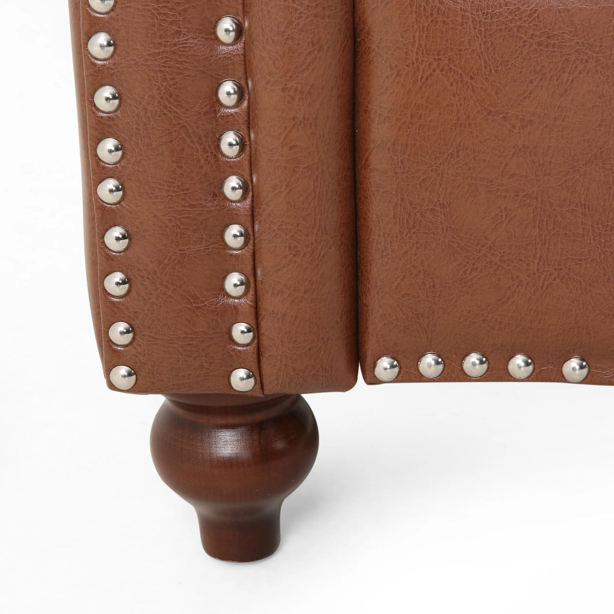 Cognac Brown Upholstered Button Tufted Loveseat with Nailhead Trim S8986