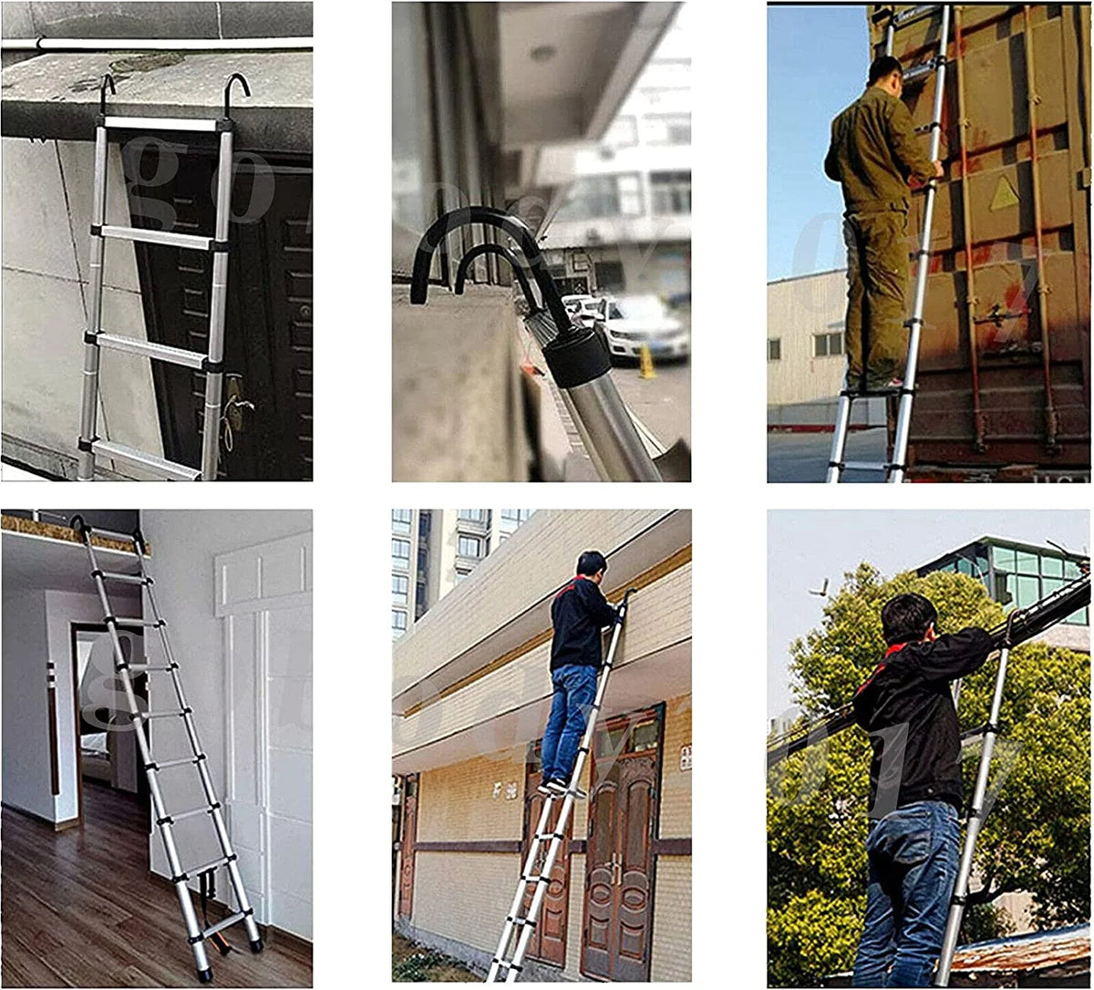 Telescopic Ladder 20.34 ft Extension Ladder with Detachable Hook Heavy Duty Aluminum Multi-Ladder Button Retraction, 330lbs Max Capacity N141