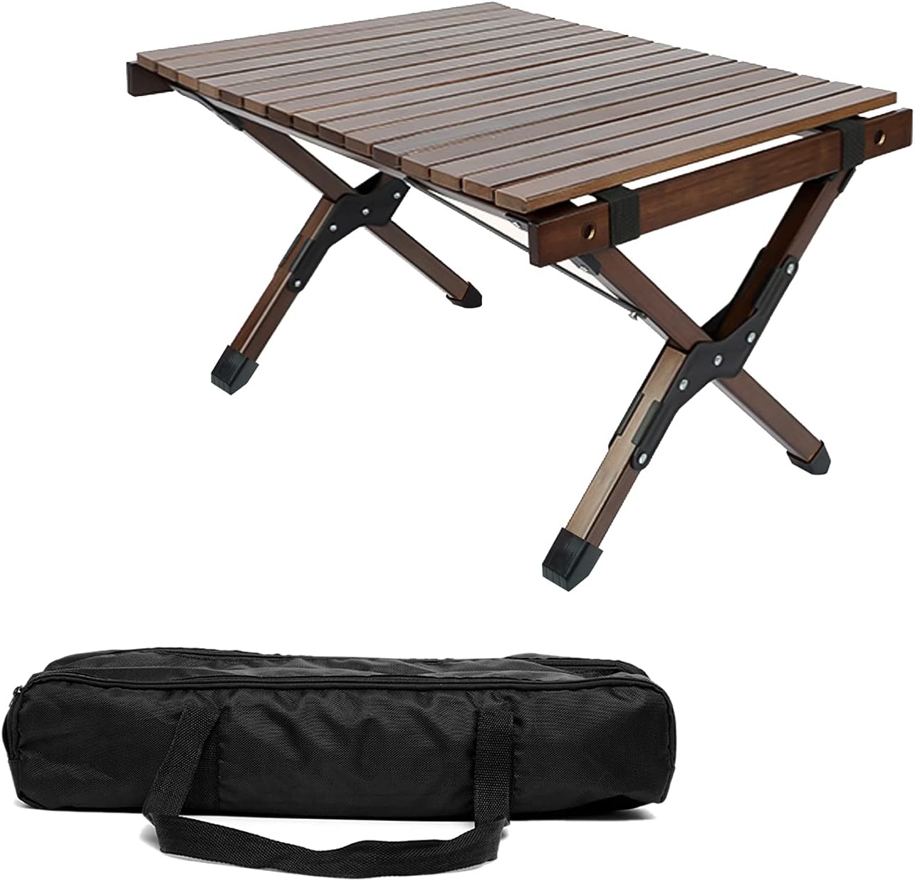 Portable Folding Wooden Camping Table with Carry Bag Q92271