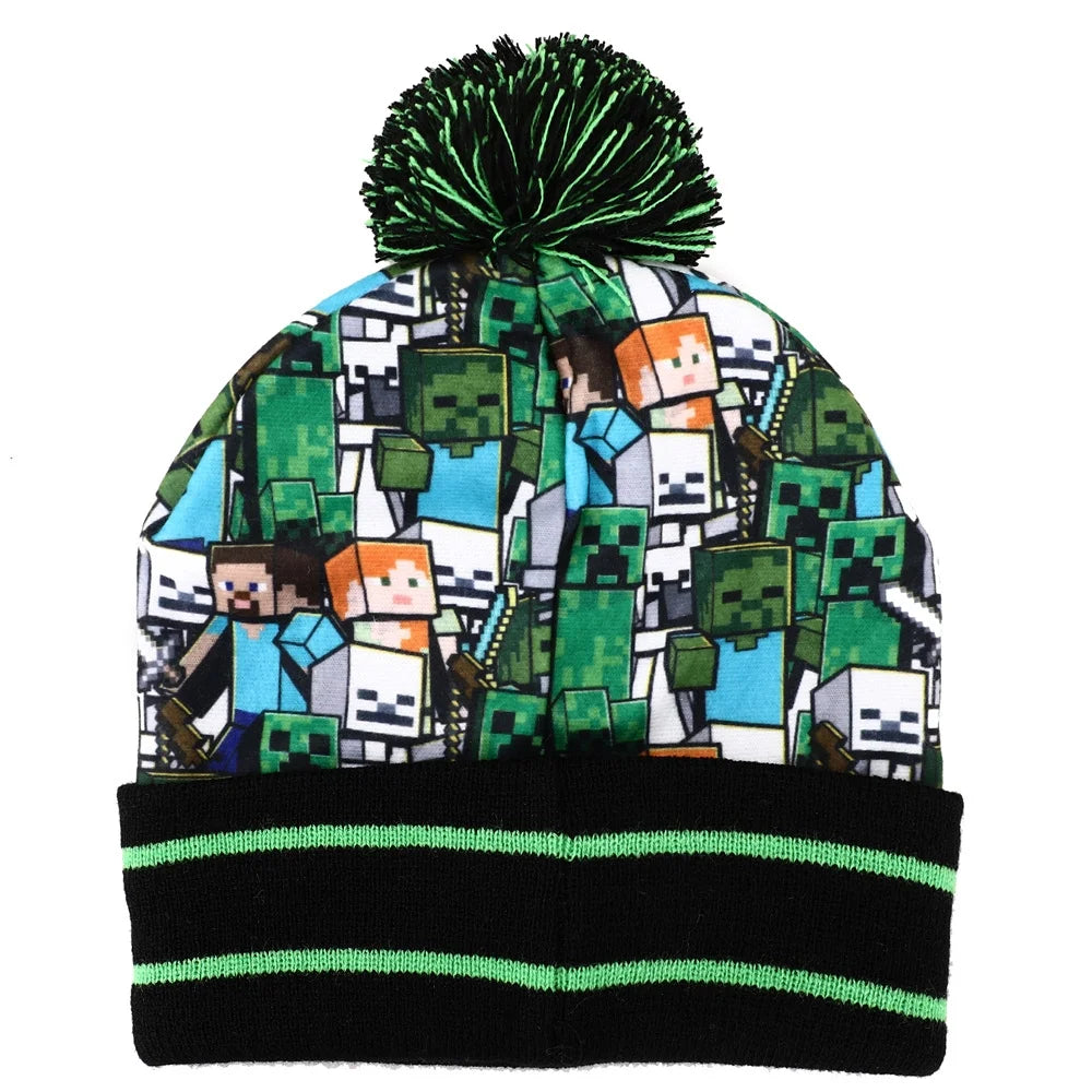 Kids Minecraft Fleece Knit Cuff Hat and Ski Gloves Set B33809