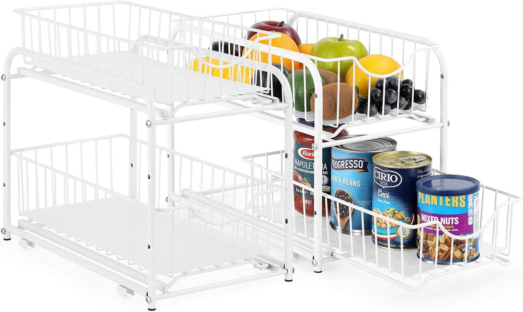2 Tier Stackable Pull Out Cabinet Organizer, Set of 2, Silver X61569