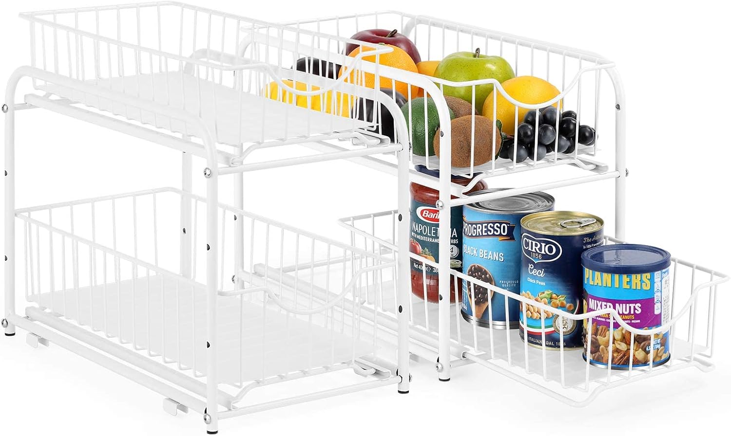 2 Tier Stackable Pull Out Cabinet Organizer, Set of 2, Silver X61569