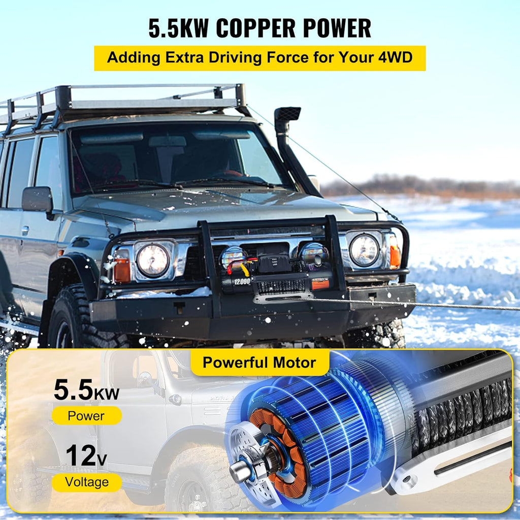 12000lbs Electric Winch with Synthetic Rope and Wireless Remote Control S81348