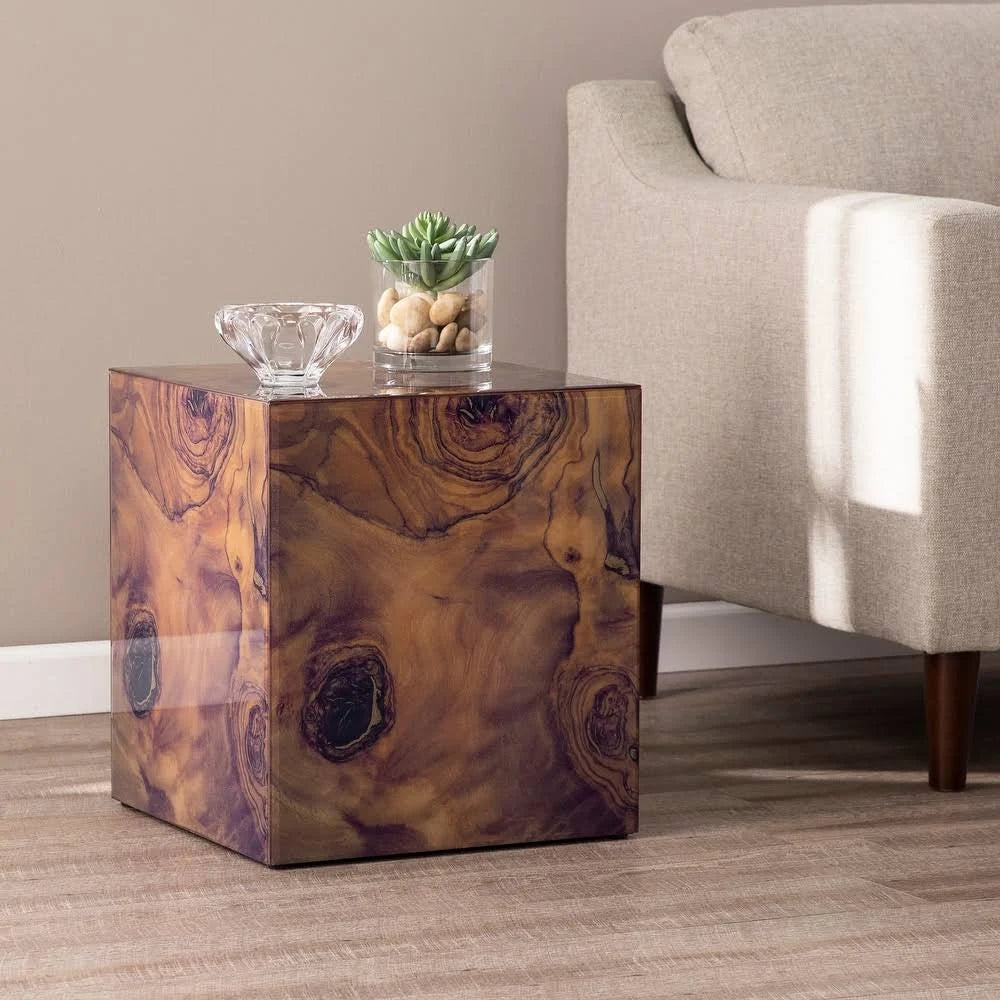 Brown Wood Cube Accent Table R8881