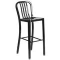 Black Metal Indoor/Outdoor Barstool with Vertical Slat Back M719504