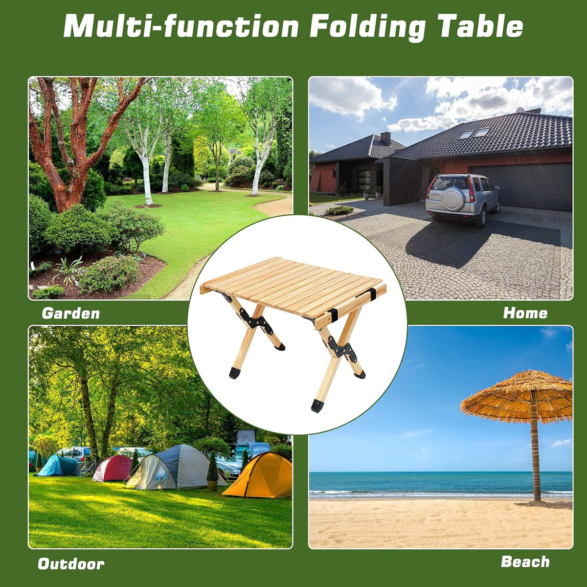 Portable Folding Wooden Camping Table with Carry Bag Q92271