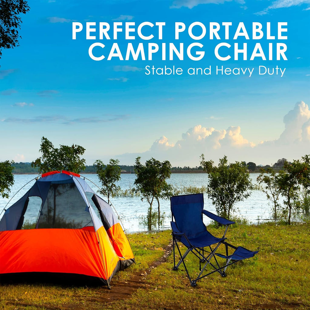 Portable Camping Chair with Footrest Mesh Folding Reclining Chair Steel Frame Padded Arm Chair Q93713