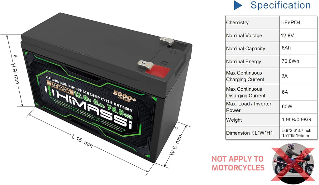 12V 6Ah Lithium Iron Phosphate Rechargeable Battery D356900