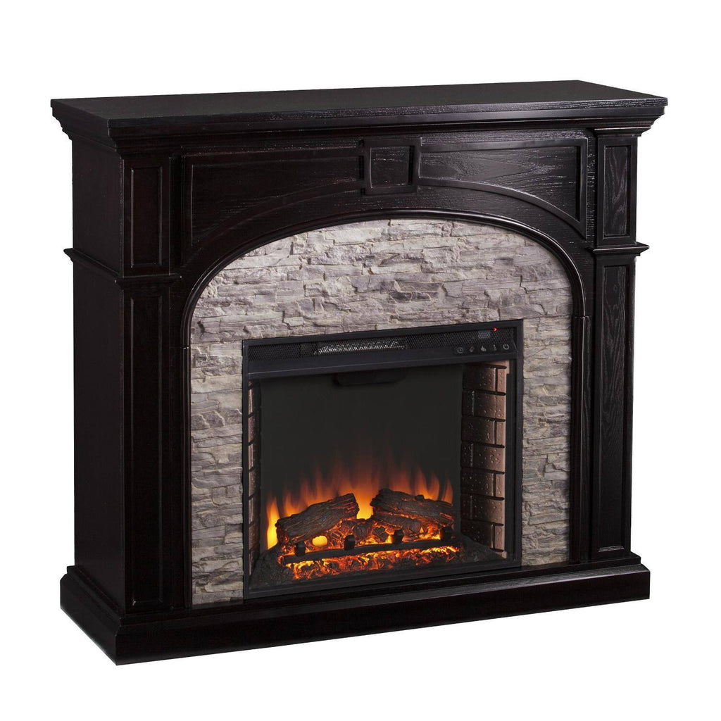Ebony Gray Stacked Stone Electric Fireplace F5041