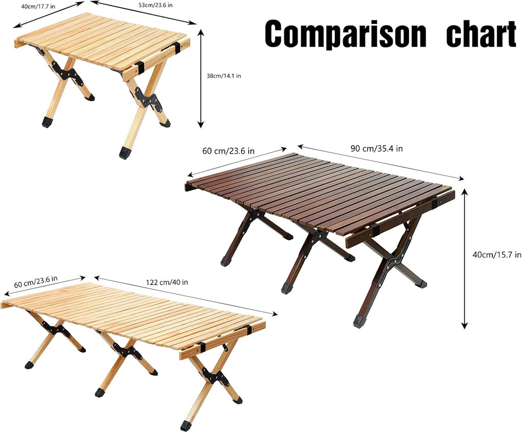 Portable Folding Wooden Camping Table with Carry Bag Q92271