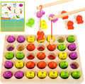 48 Pcs Wooden Magnetic Fishing Toy with 2 Rods 1 Tweezer 8 Activity Cards E8034