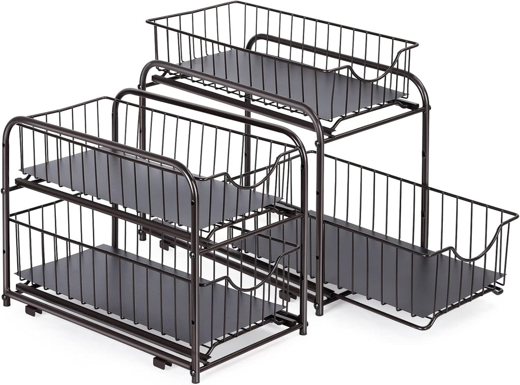 2 Tier Stackable Pull Out Cabinet Organizer, Set of 2, Silver X61569