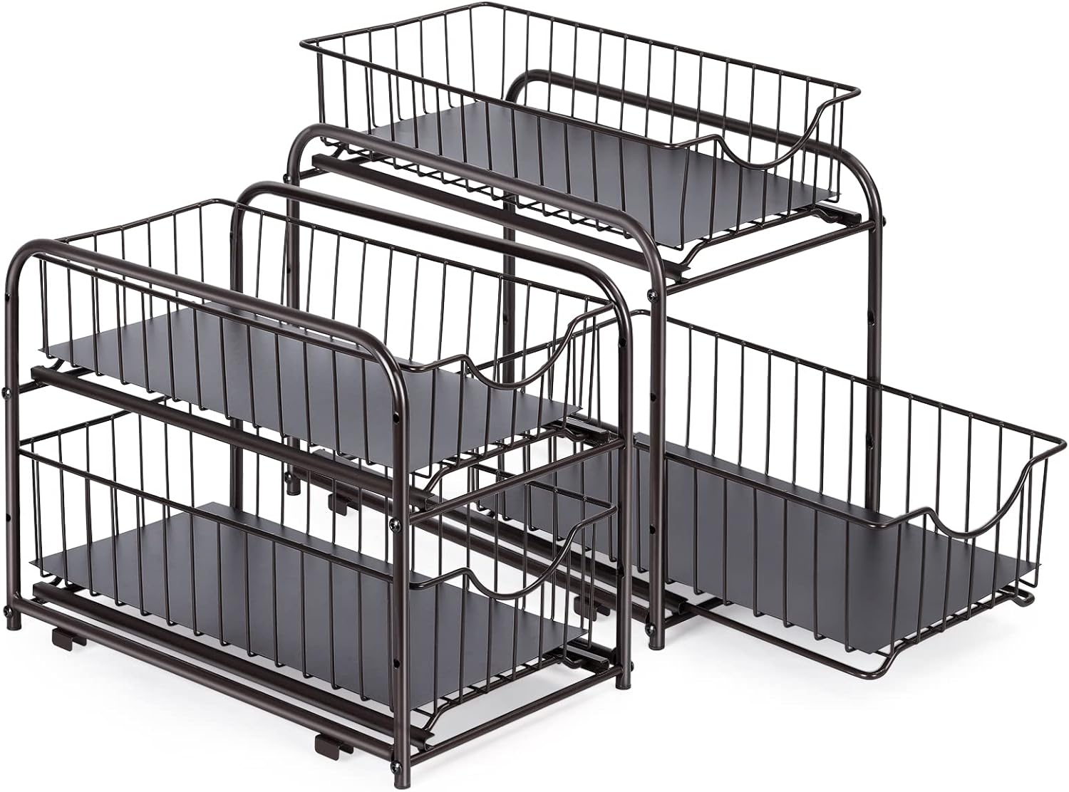 2 Tier Stackable Pull Out Cabinet Organizer, Set of 2, Silver X61569