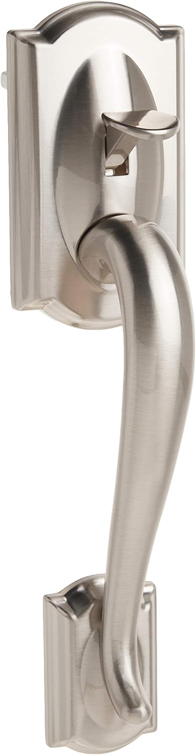 Satin Nickel Smart Deadbolt with Camelot Trim & Front Entry Handleset with Left Hand Lever J42540