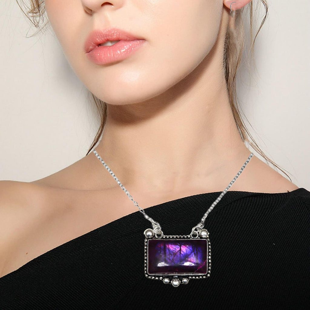 Pink Labradorite 925 Silver Necklace 20 in M85166