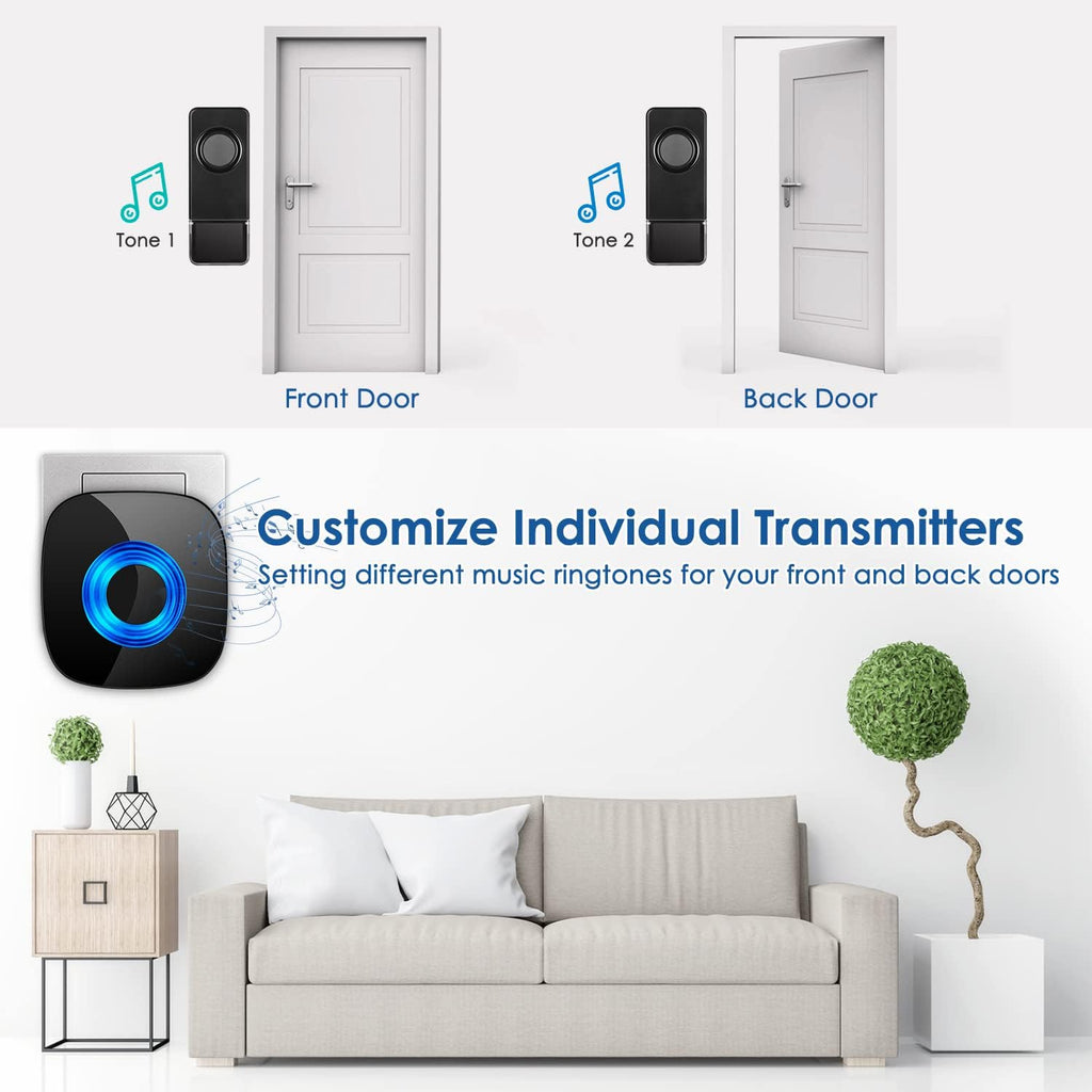 Wireless Doorbell Kit with LED Strobe, 2 Push Buttons + 4 Plug in Receivers R7517