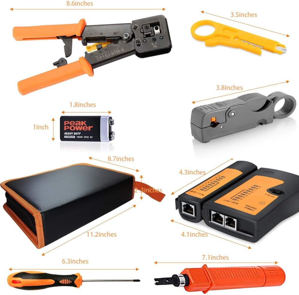 13 in 1 Network Computer Repair Kit with RJ45 Crimp Tool, Cable Tester, Punchdown Tools U213022