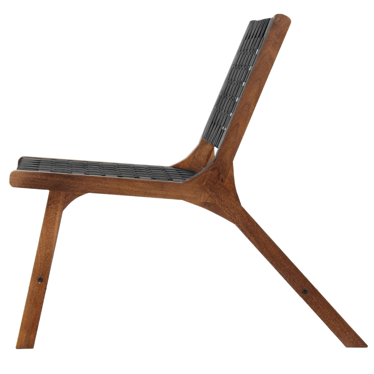 Walnut Brown Mango Wood Accent Chair with Woven Genuine Leather Seat L93738