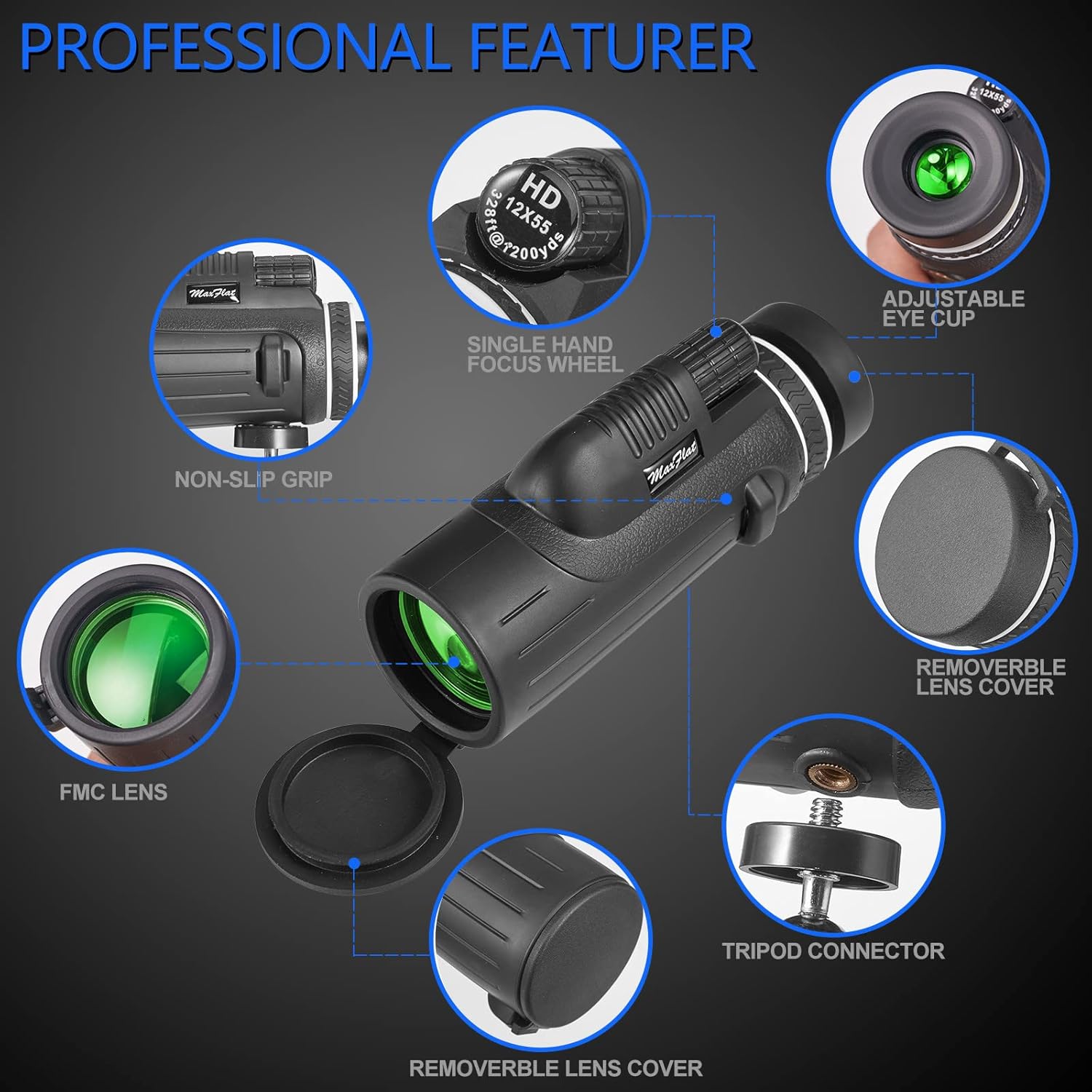 12x55 High Definition Monocular Telescope with Smartphone Holder G341399