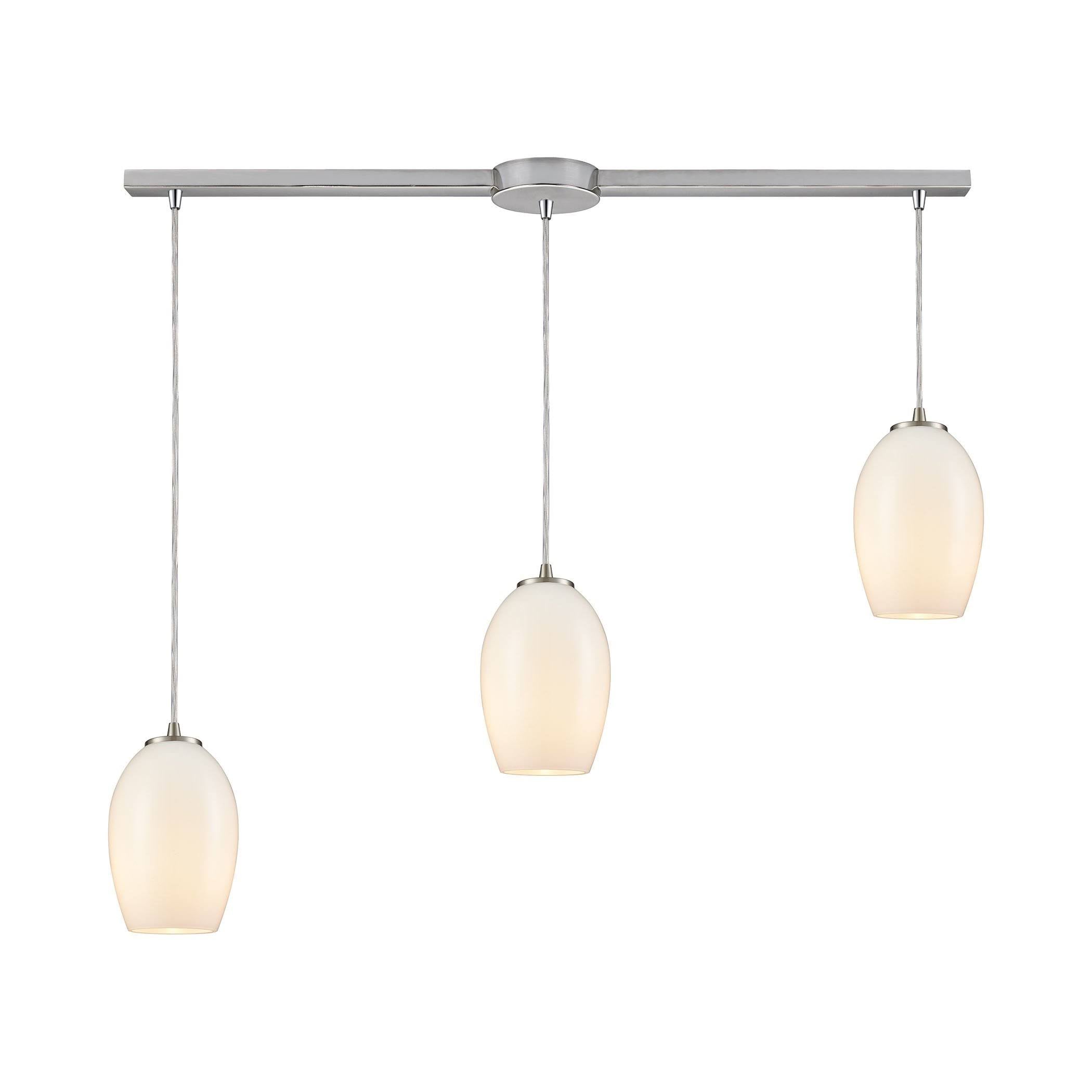 Three Light Linear Mini Pendant Satin Nickel Finish with White Blown Glass C4143