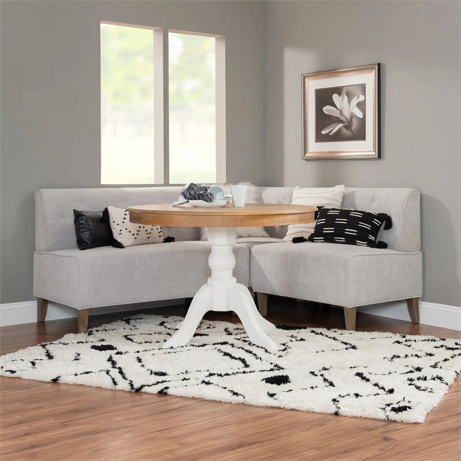 Light Gray Wooden Upholstered Corner Nook X7974