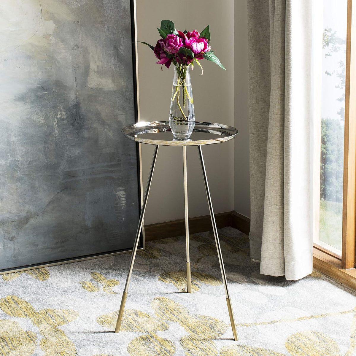 Nickel and Gold Tripod Leg Side Table Pack of 2 Y953905