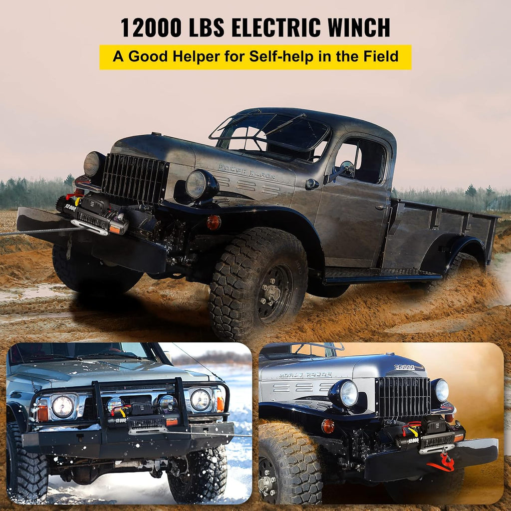 12000lbs Electric Winch with Synthetic Rope and Wireless Remote Control S81348