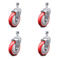 Red Poly Swivel Caster Set of 4 with 5x22 Wheels and 12mm Stem B86548