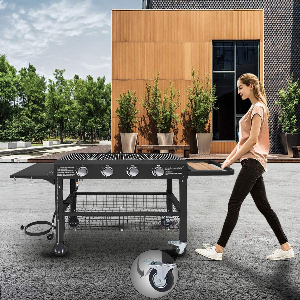 4-Burner Portable Propane Gas Grill with 48000BTU Steel Outdoor Grill R6570