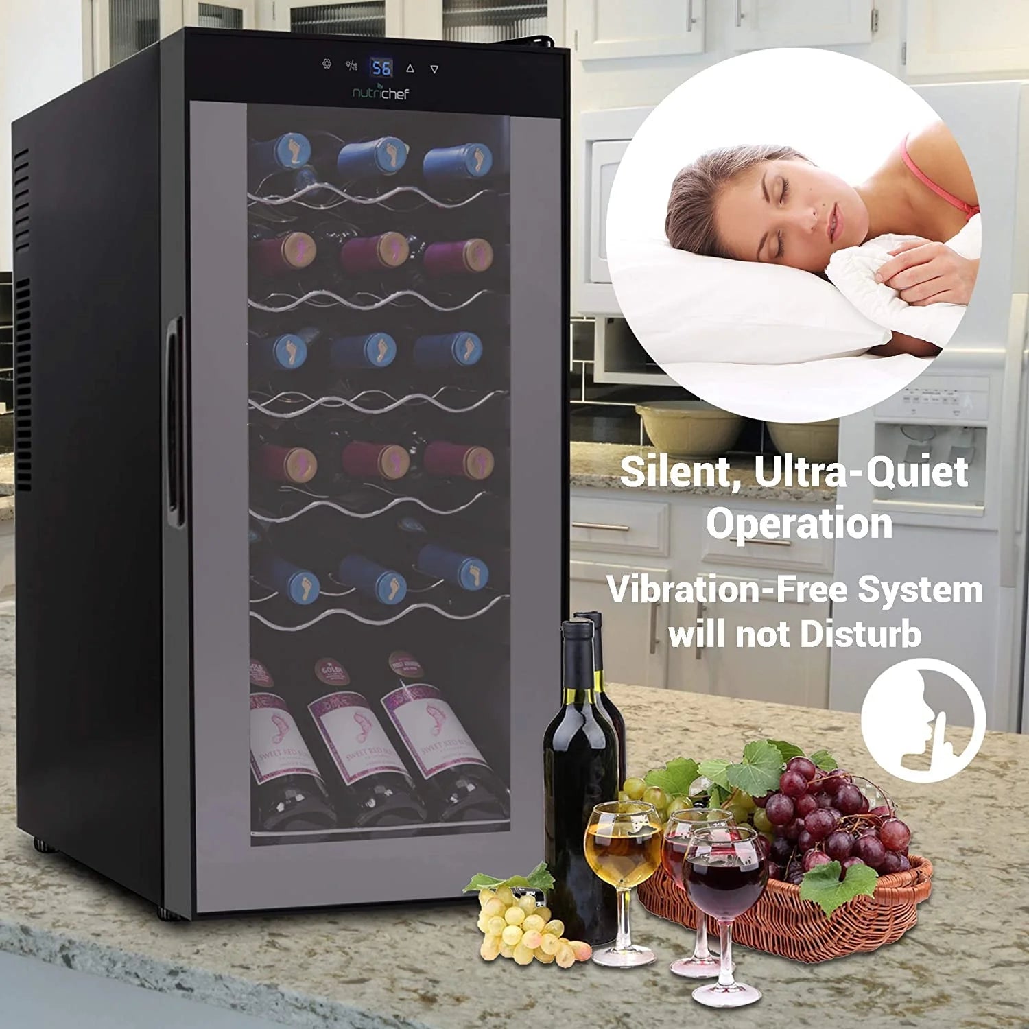 18 Bottle Thermoelectric Wine Chiller Cooler, Black J50002