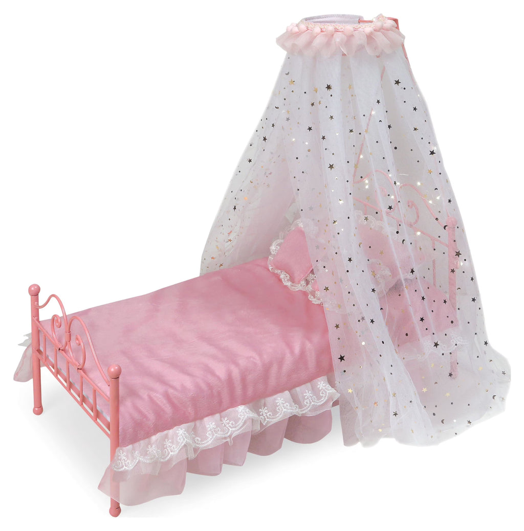 Pink Metal Doll Bed with Canopy and Bedding B73746