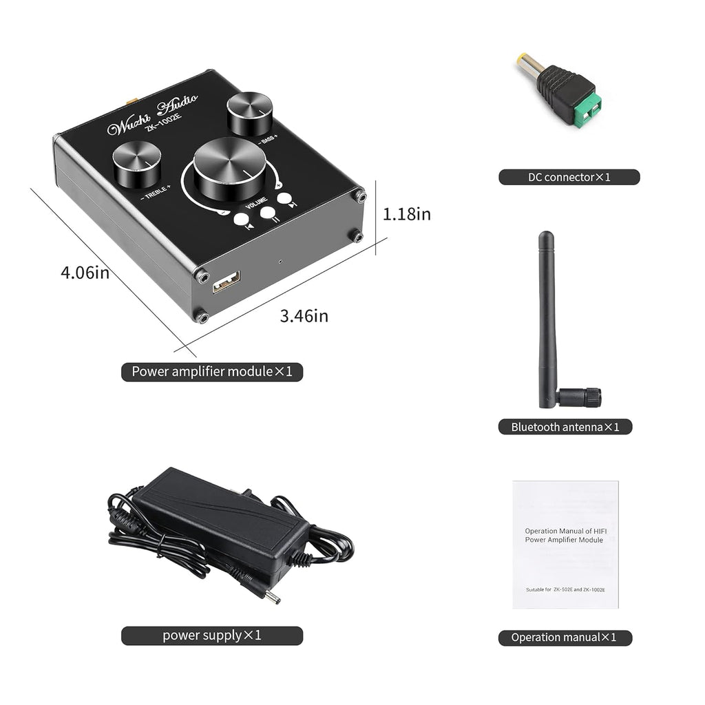 Bluetooth Stereo Audio Amplifier with Treble and Bass Adjustment K229