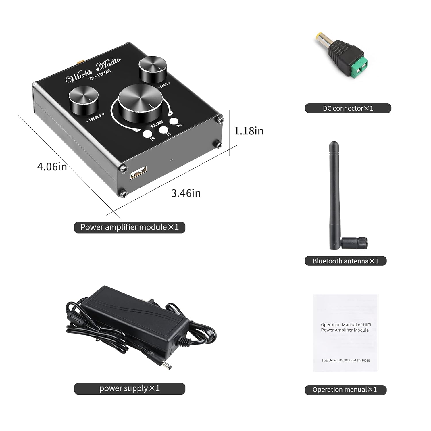 Bluetooth Stereo Audio Amplifier with Treble and Bass Adjustment K229