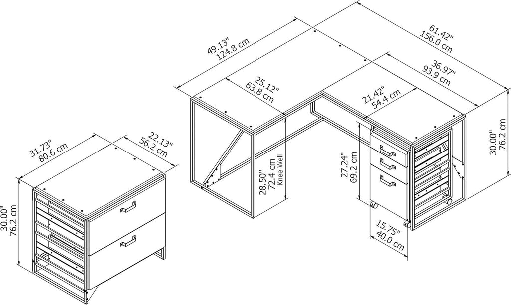 Rustic Gray L Shaped Industrial Desk with File Cabinets P16344