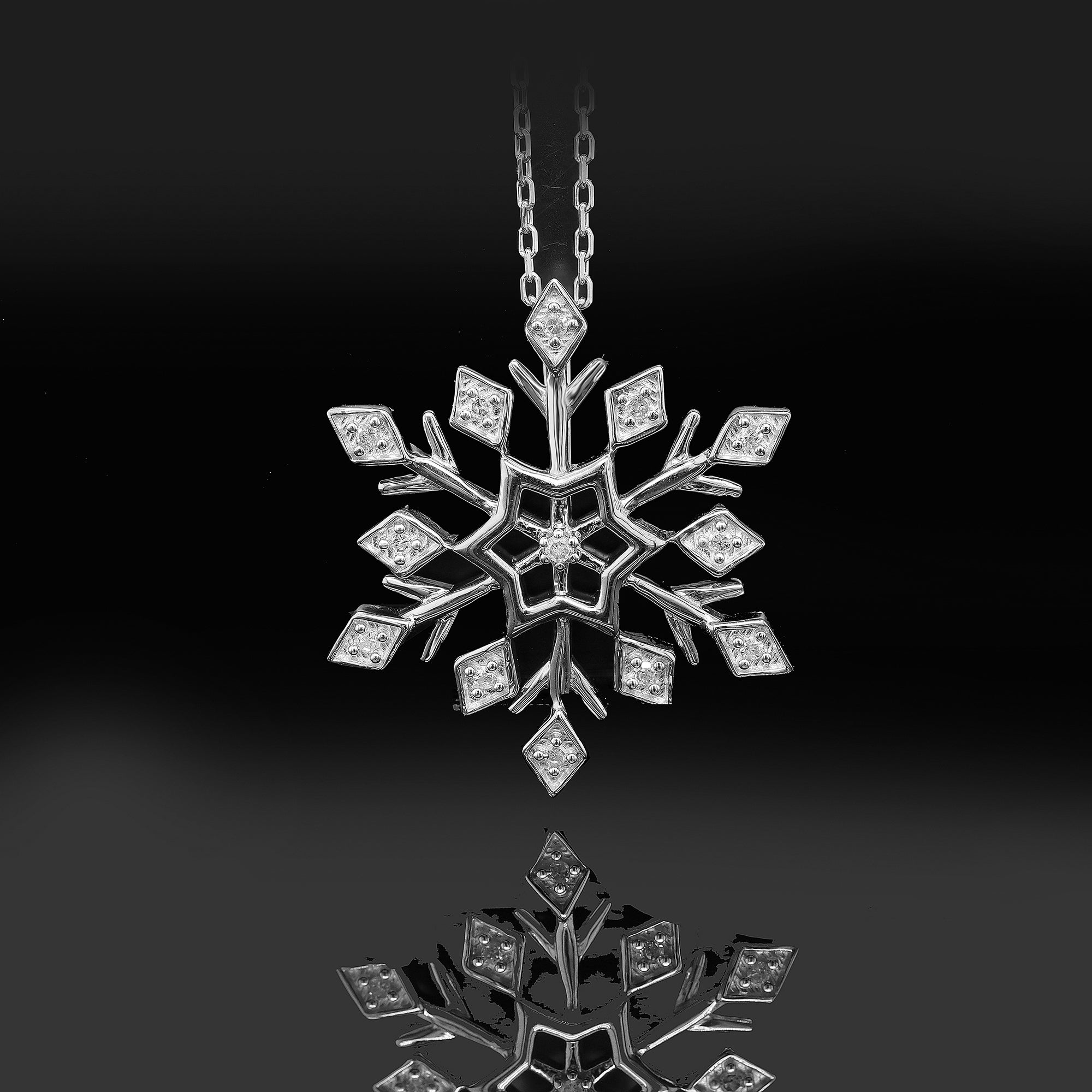 0.10 Cttw Round Cut Natural Diamond Necklace in 18K White Gold over Silver with 18" Cable Chain C817